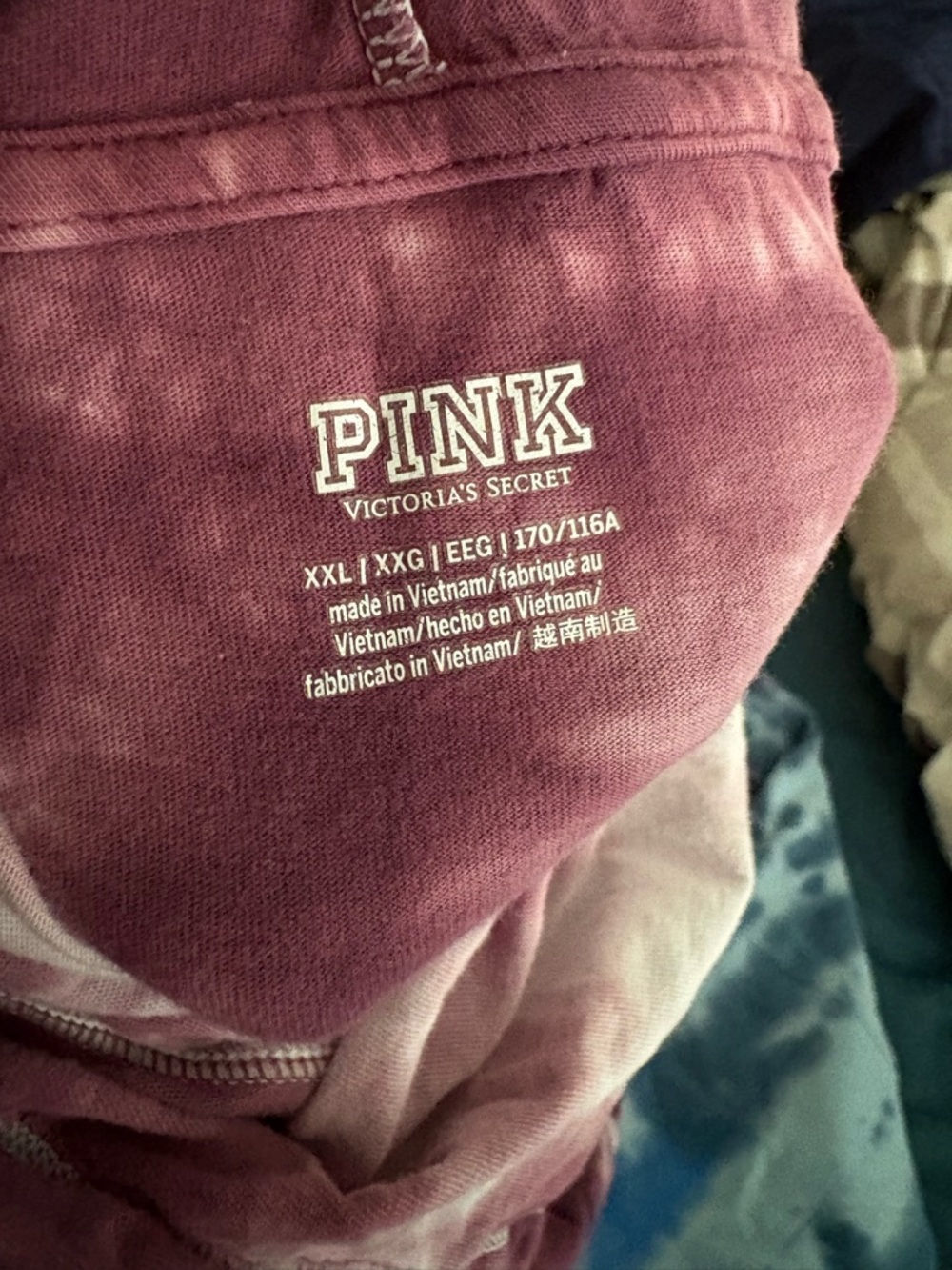 PINK Victoria’s Secret Tie Dye Hoodie XXL Oversized Burgundy White Pullover - Picture 7 of 7